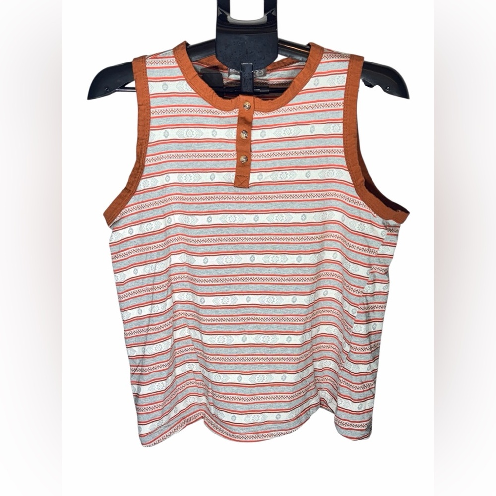 Victory Outfitters Striped Button-Front Tank Top - Orange and White Large